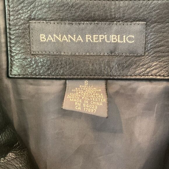 Banana Republic Button Front Casual Black Thick Leather Barn Coat Jacket Small - Picture 3 of 11